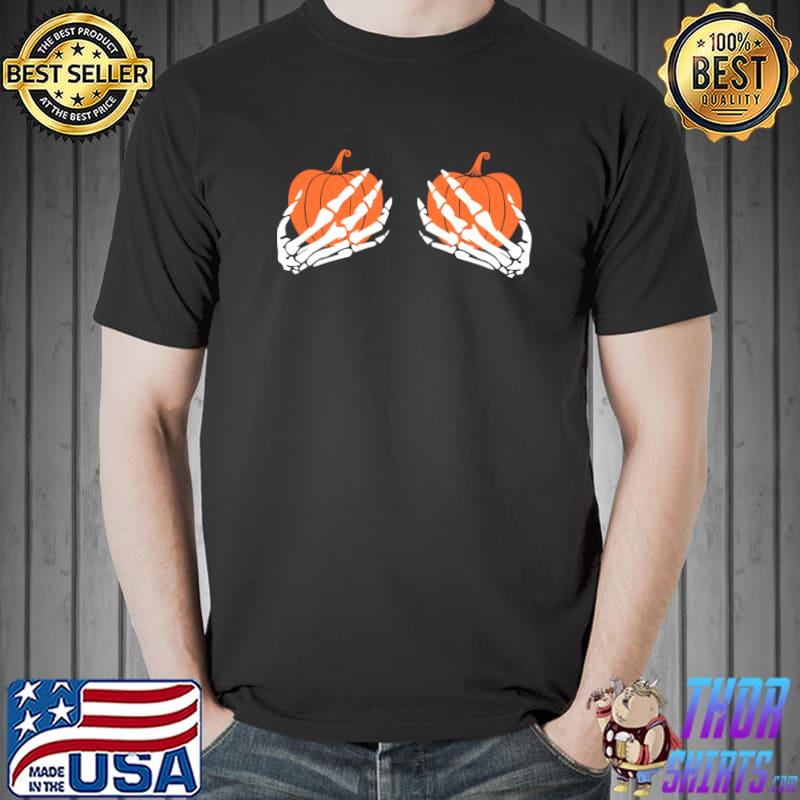 Skeleto& Hand Bra Pumpkin, Halloween, Autumn T-s Unisex