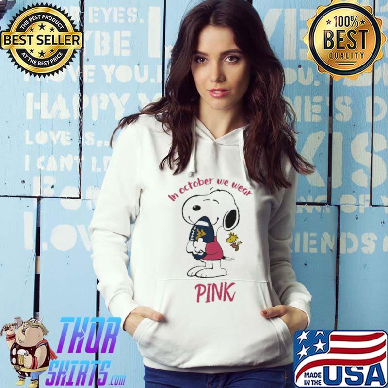 Snoopy Hug Rugby West Virginia University In October We Wear Pink Shirt Hoodie