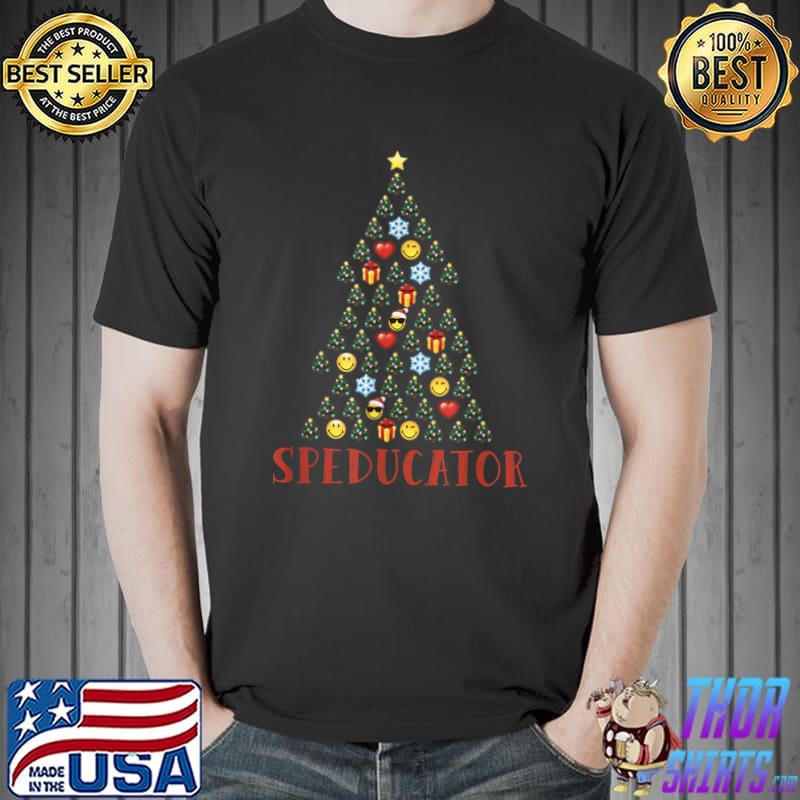 Speducator Cute Emotion Face Teacher Christmas Tree T-Shirt
