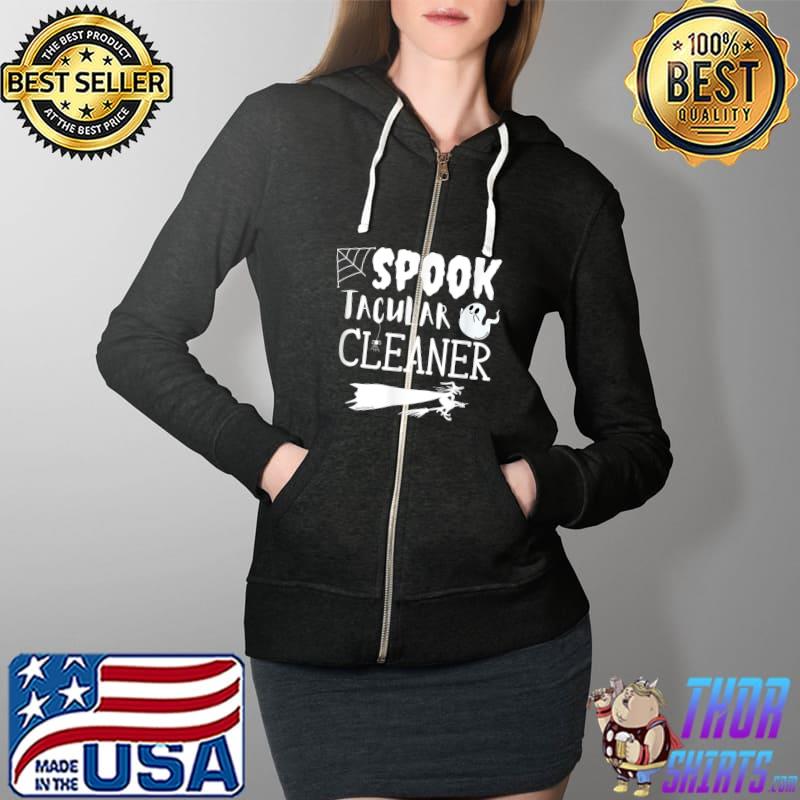 Spooktacular Cleaner Halloween Witch Broom Cleaning Lady T-Shirt Full Zip Hooded