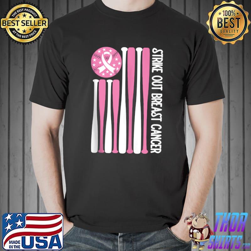 Strike Out Breast Cancer Baseball Pink American Flag Shirt