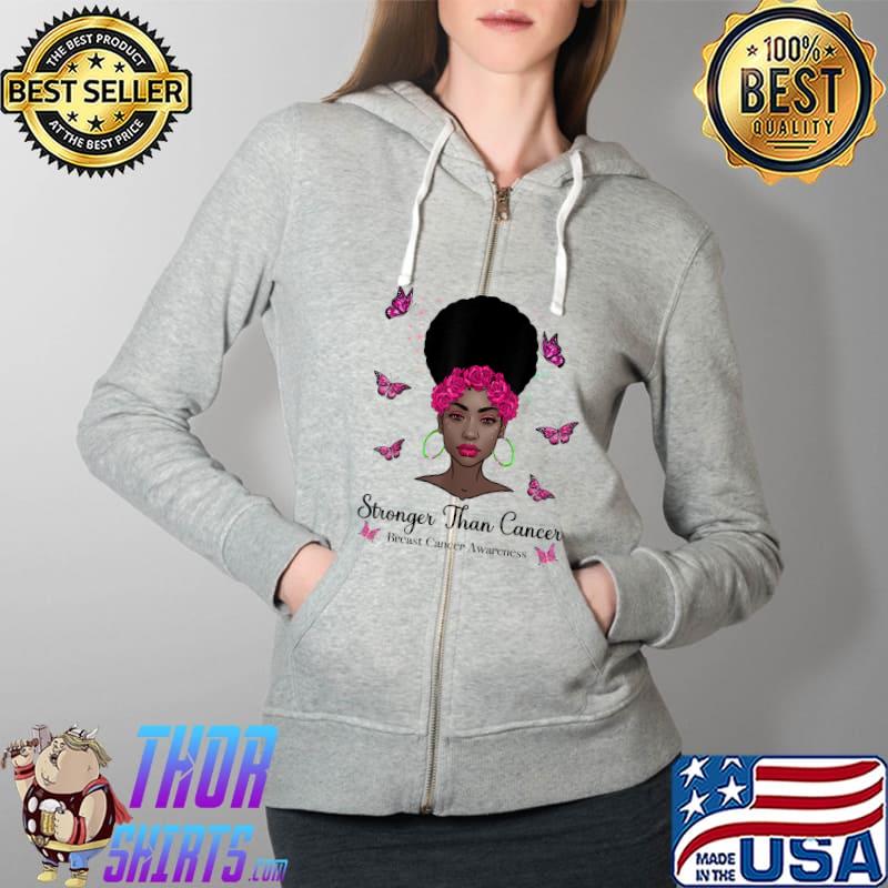 Stronger Than Cancer Black Queen Breast Cancer Awareness T-Shirt Full Zip Hooded