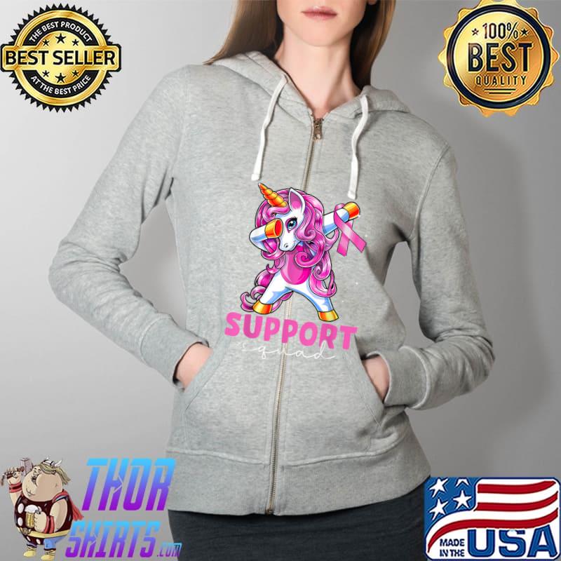 Support Squad Breast Cancer Awareness Pink Unicorn Kids T-Shirt Full Zip Hooded