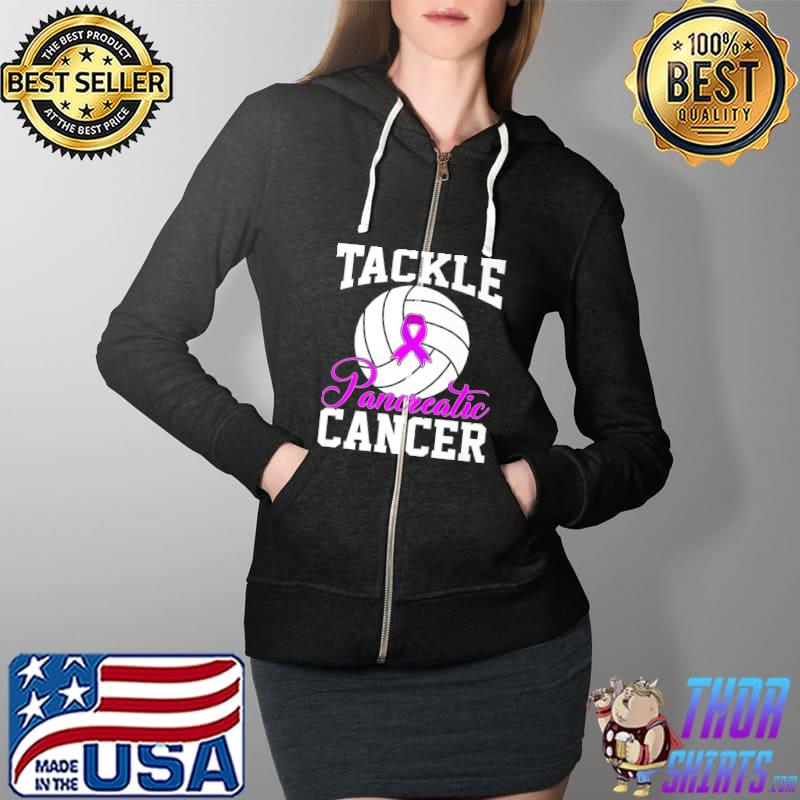 Tackle Pancreatic Cancer Awareness Volleyball Ribon Purple Premium T-Shirt Full Zip Hooded