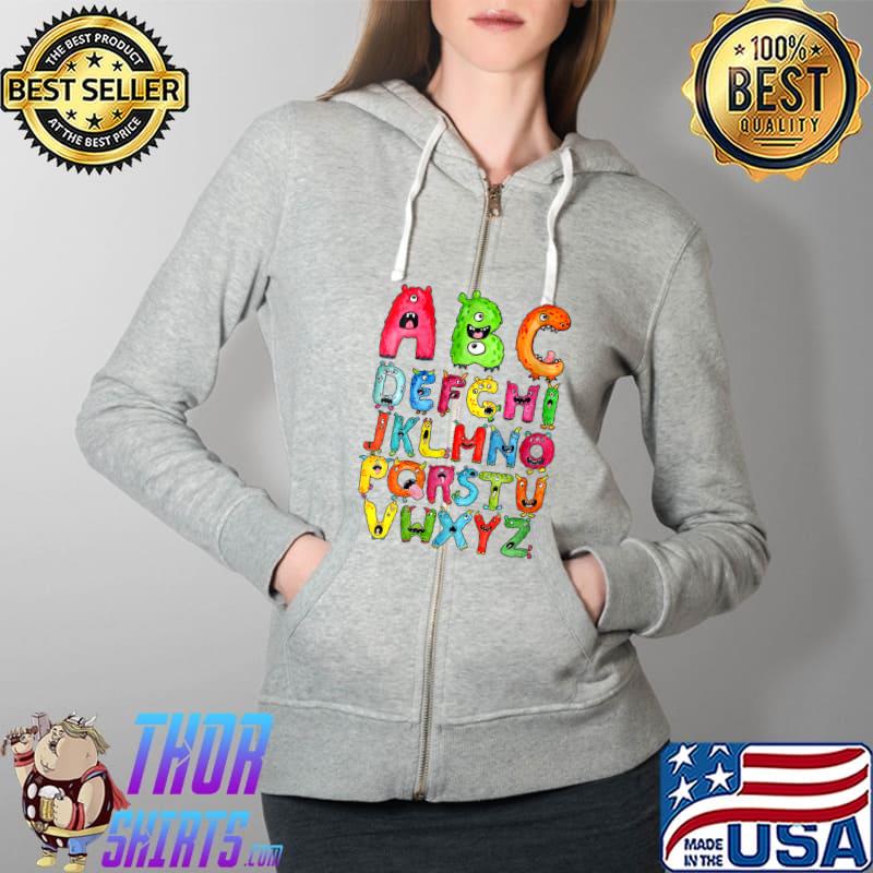 Teacher's Funny Halloween Alphabet Monsters T-Shirt Full Zip Hooded