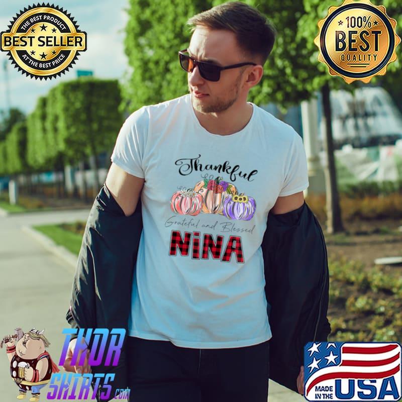 Thankful Greatful Blessed Nina Flowwer Pumpkin Art T-shirt