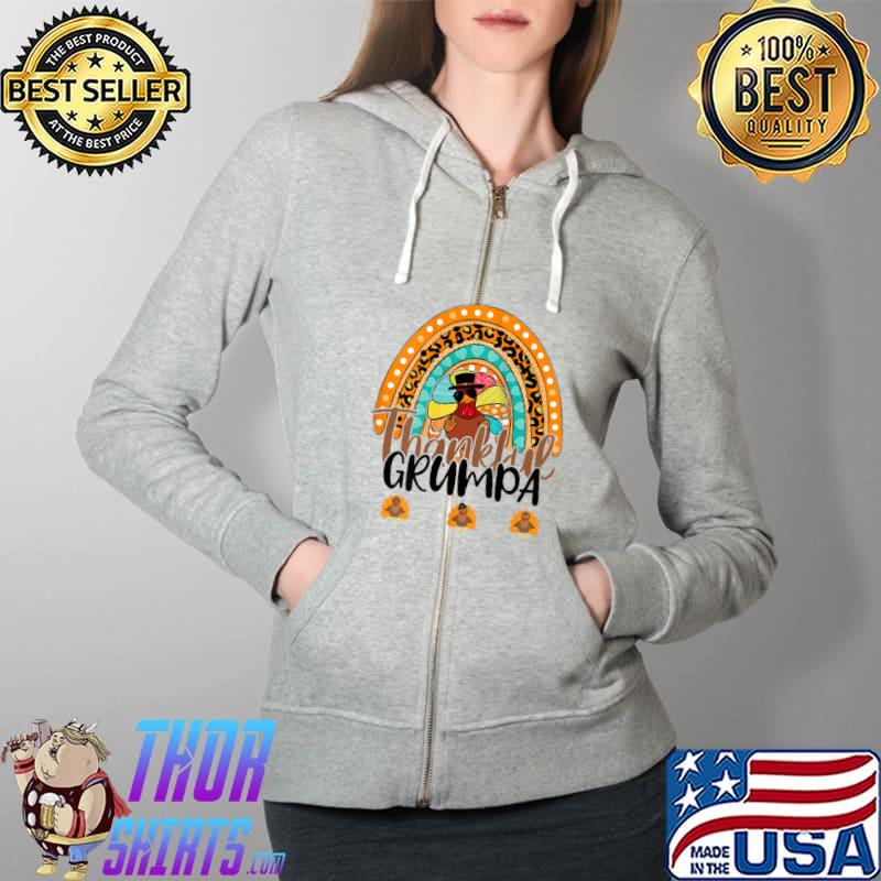 Thankful Grumpa Leopard Rainbow Turkey Thanksgiving T-s Full Zip Hooded