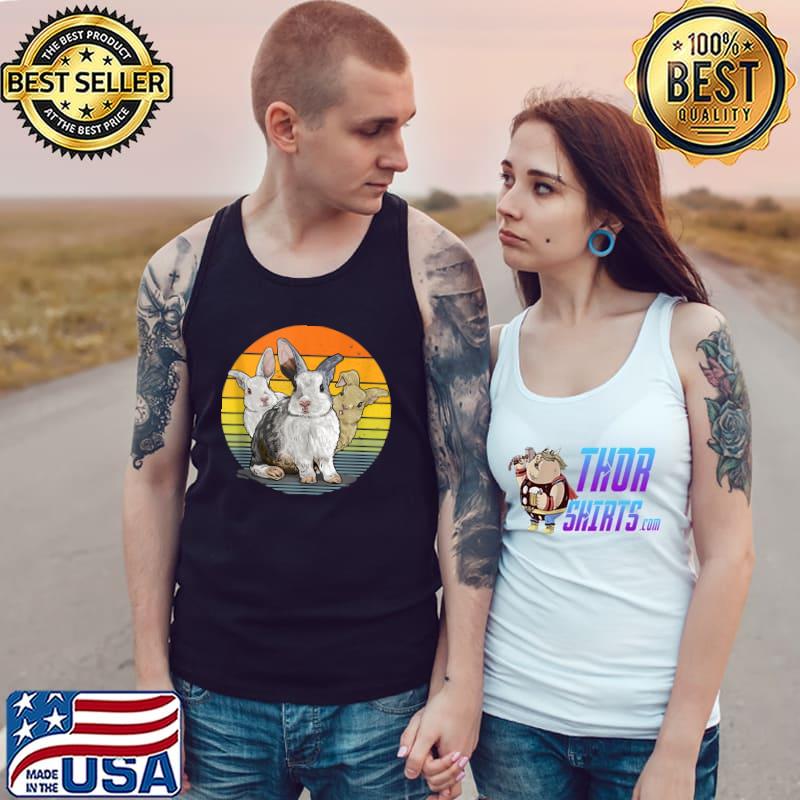Three Cute Rabbit Chubby Face Animal Love Retro Vintage T-s Tank Top