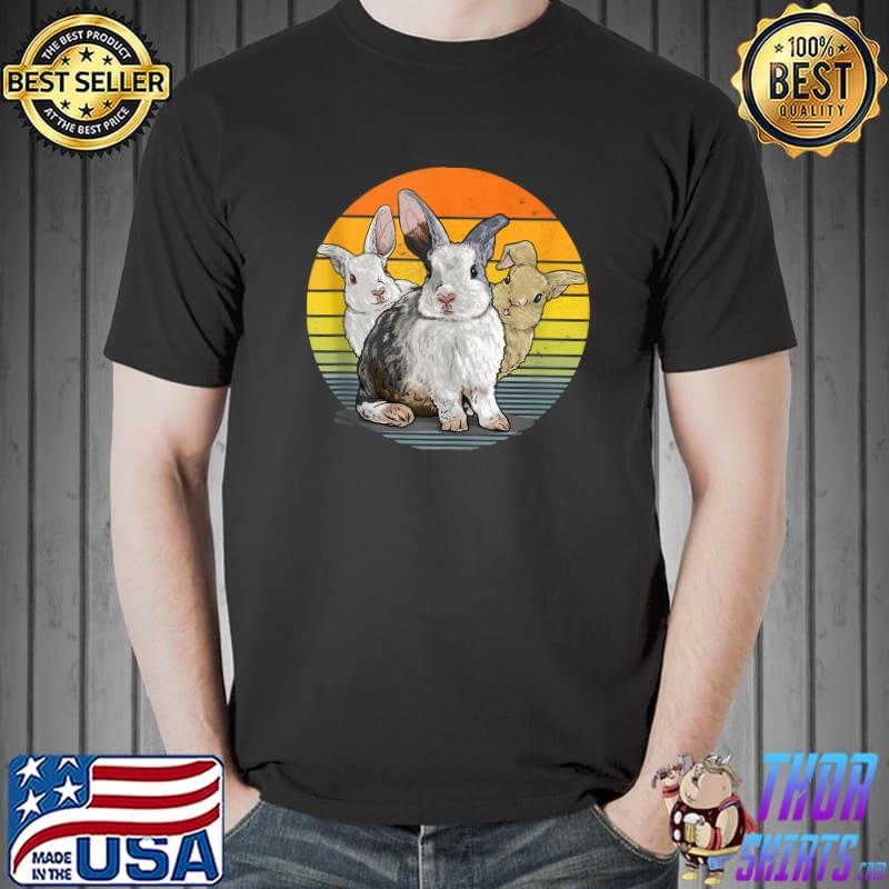 Three Cute Rabbit Chubby Face Animal Love Retro Vintage T-shirt