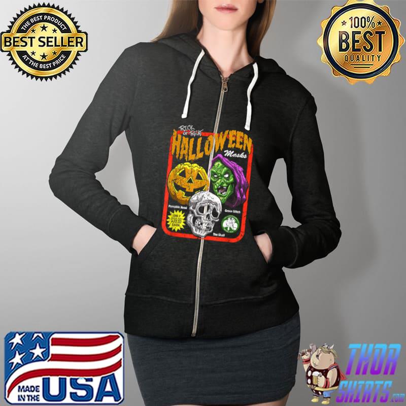 Trick or Treat Pumkin Masks skull Halloween Costume T-Shirt Full Zip Hooded