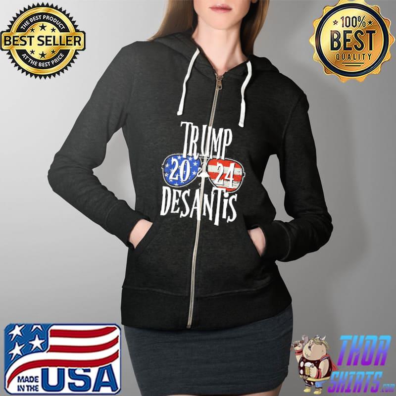 Trump Desantis 2024 Election American Flag Flamingo Stars Shirt Full Zip Hooded