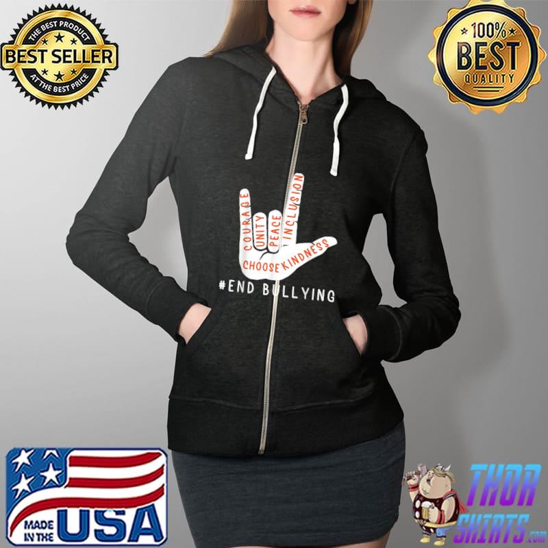 Unity Day Orange Kids 2021 Anti Bullying Love Sign Language T-Shirt Full Zip Hooded