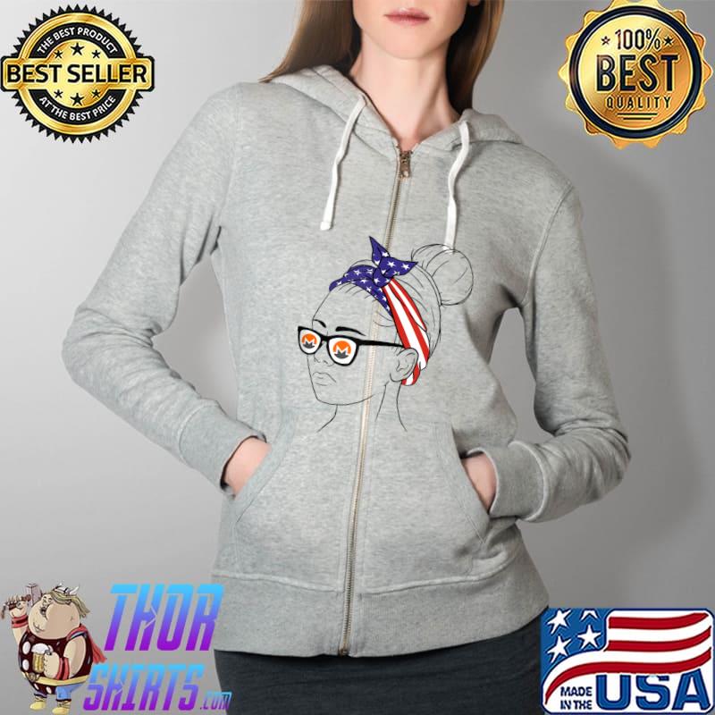 USA Flag Monero XMR Crypto Woman With Glasses Cryptocurrency T-s Full Zip Hooded