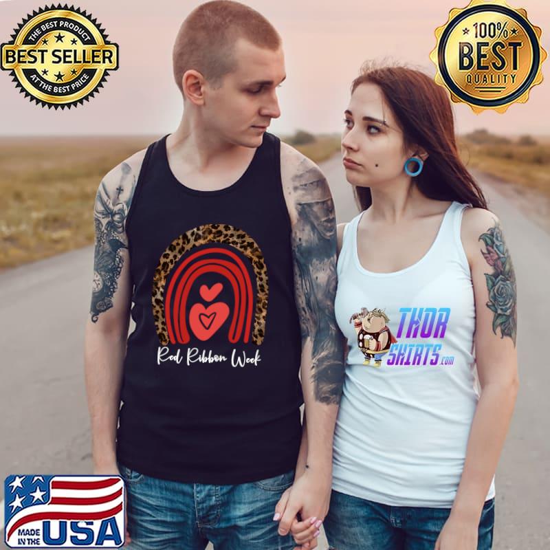 We Wear Red For Red Ribbon Week Awareness Leopard Rainbow T-Shirt Tank Top