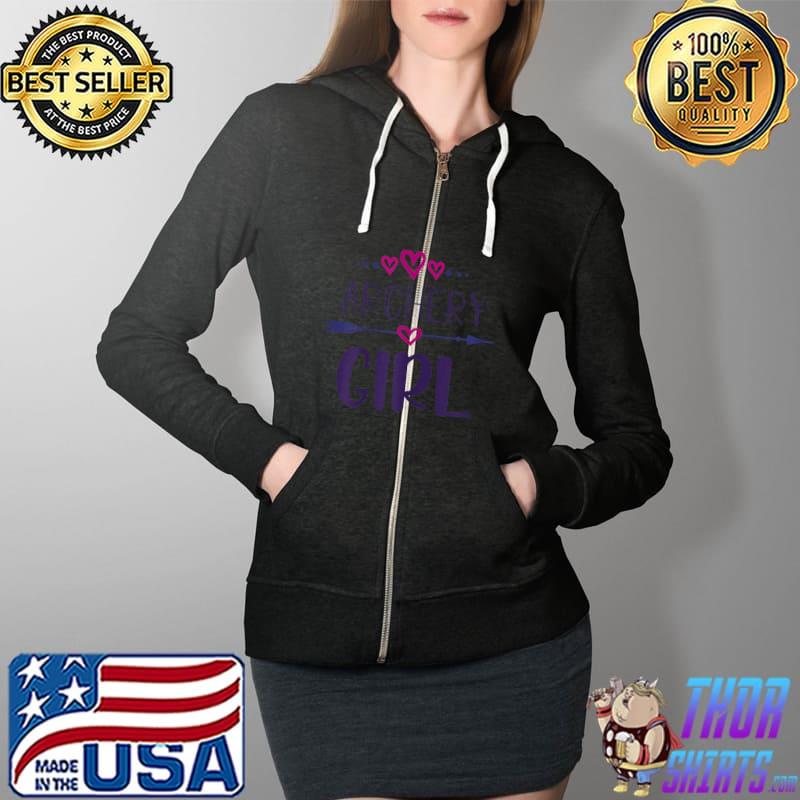 ARCHERY GIRL Bow & Arrow Target Shooting Athlete Teens Women T Shirt Full Zip Hooded
