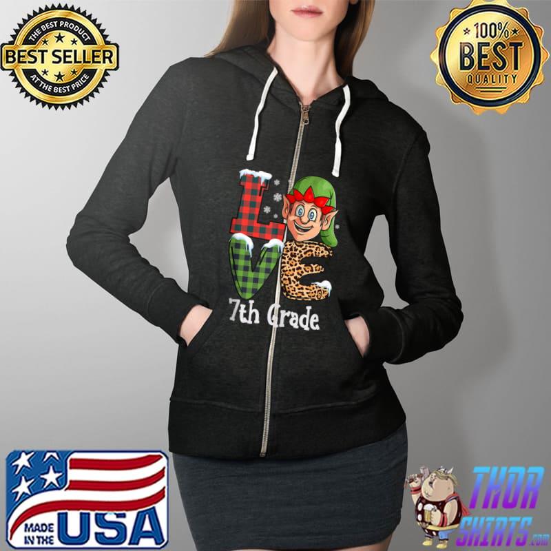 Awesome 2021 Christmas Love 7th grade Teacher Leopard Santa Elf xmas T-s Full Zip Hooded