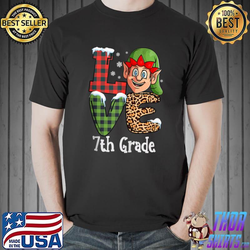 Awesome 2021 Christmas Love 7th grade Teacher Leopard Santa Elf xmas T-s Unisex
