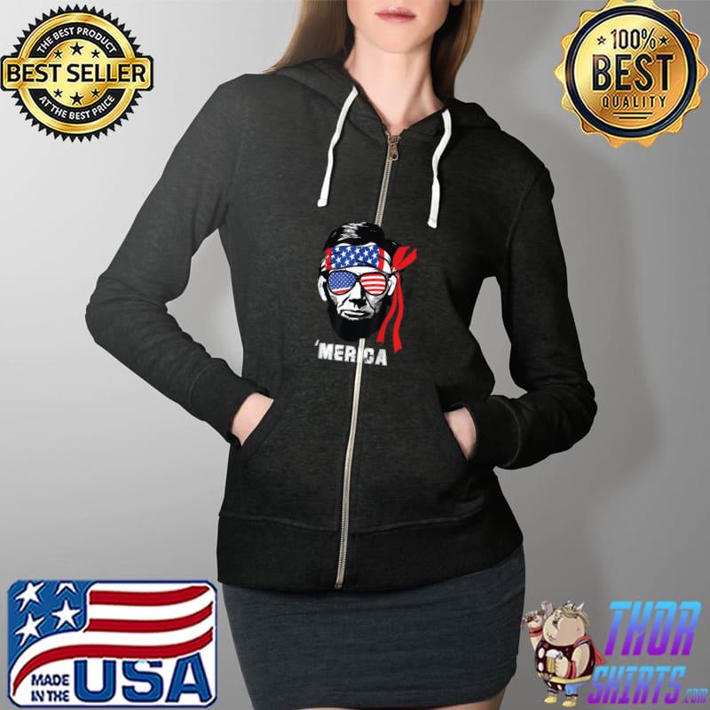Awesome abraham Lincoln 4th Of July Merica Men Women American Flag T-Shirt Full Zip Hooded