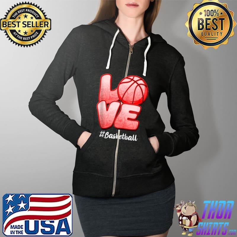 Awesome Cute Valentines Day Couple Hearts Basketball Sports Lover T- Full Zip Hooded