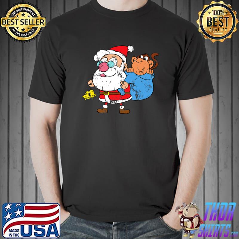 Awesome monkey Christmas Holiday Santa Claus Vintage Retro T-Shirt Unisex