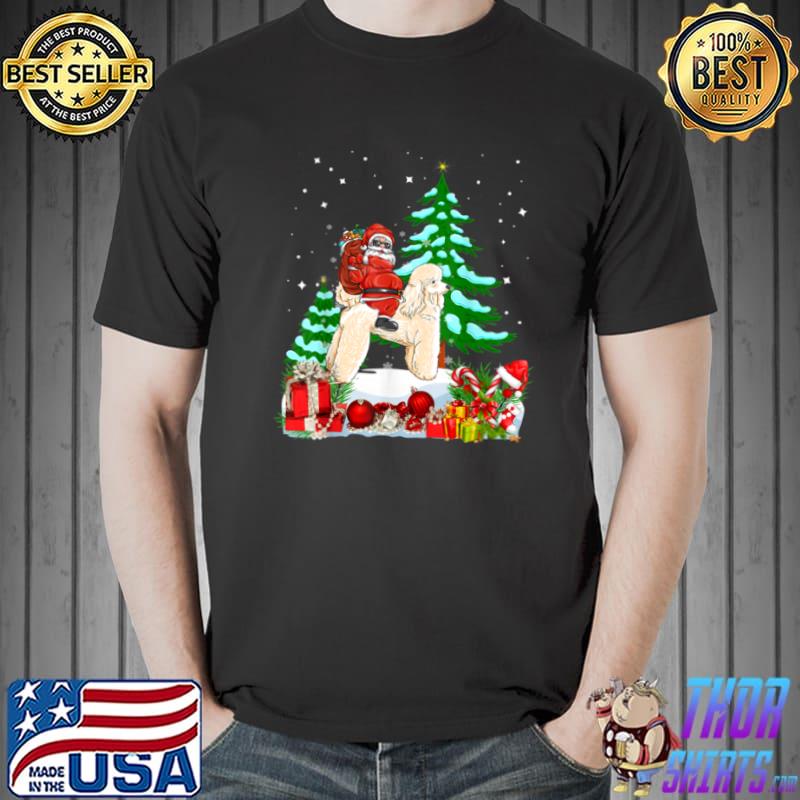 Awesome Santa Riding Poodle Dog Theme Christmas Poodle T Shirt Unisex