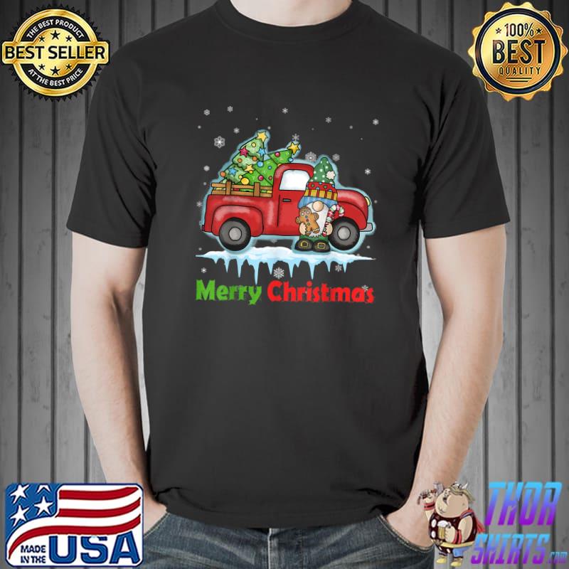Awesome Vintage Merry Christmas Gnome Red Truck Old Christmas Tree T-Shirt Unisex