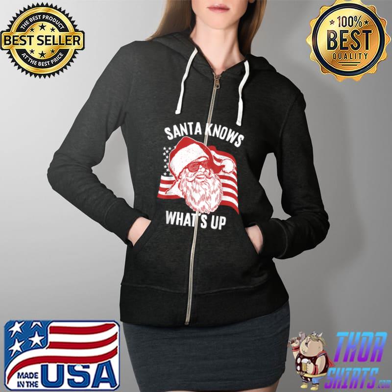 Awesome vintage Retro Santa Shirt Santa Knows What's Up T-Shirt Full Zip Hooded