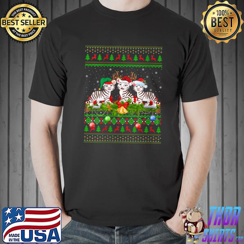 Awesome white Tiger Xmas Lighting Santa Ugly White Tiger Christmas T-Shirt Unisex