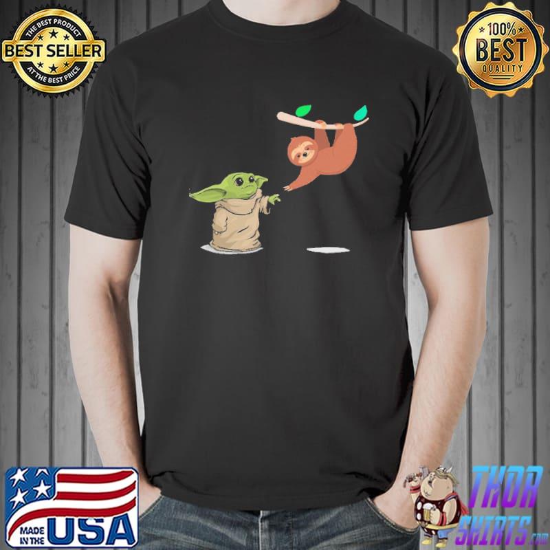 Baby Yoda And Sloth Touch Hands Shirts Unisex