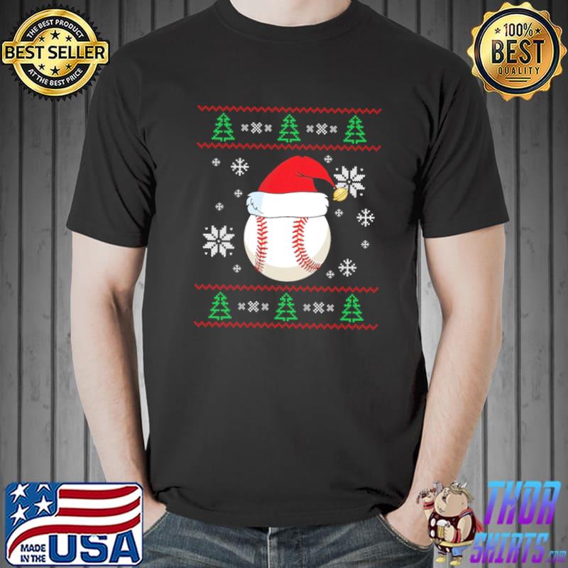 Baseball Ball With Christmas Hat Shirt Unisex