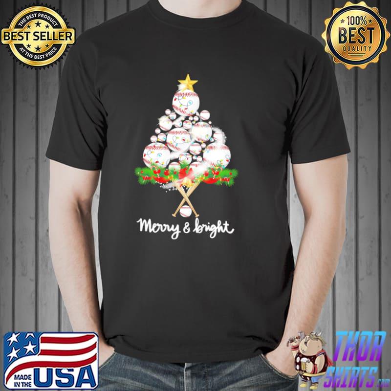Baseball Merry And Bright Christmas Tree Shirt Unisex