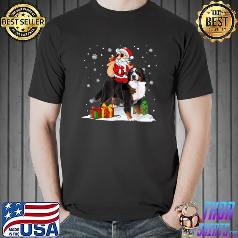 Christmas Santa Claus Riding Bernese Mountain Xmas Holiday T-Shirt Unisex