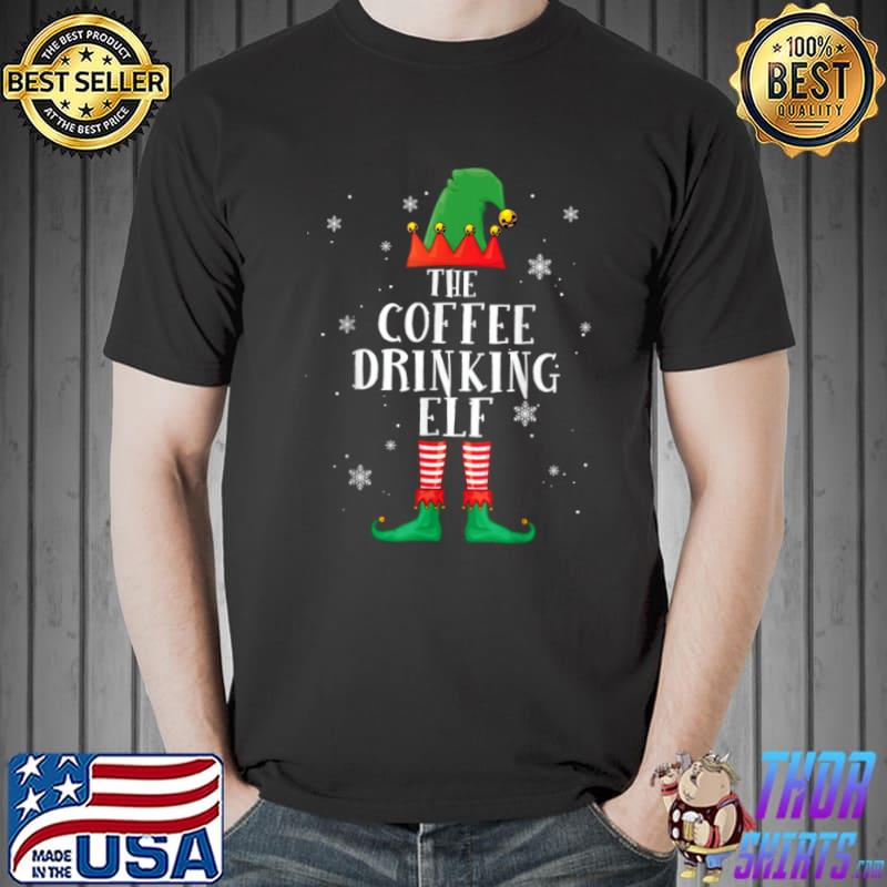 Coffee Drinking Elf Matching Family Group Christmas Party PJ T Shirt Unisex