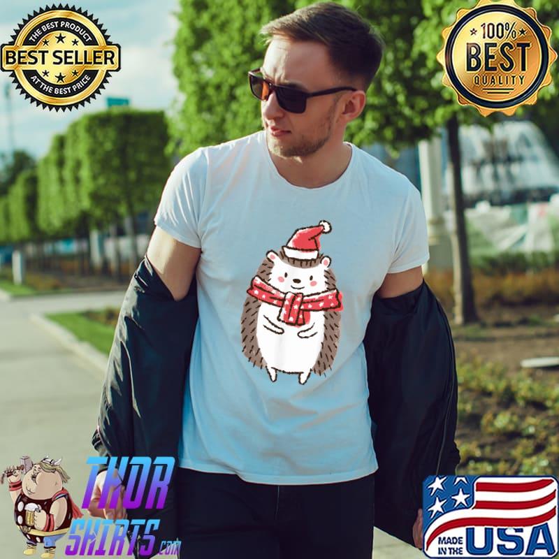 Cute Christmas Hedgehog Santa Hat Scarf T-Shirt Unisex