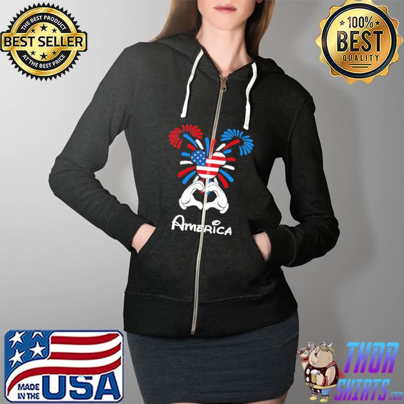 Disney Mickey I Love America 4th Of July America Flag Shirt Full Zip Hooded