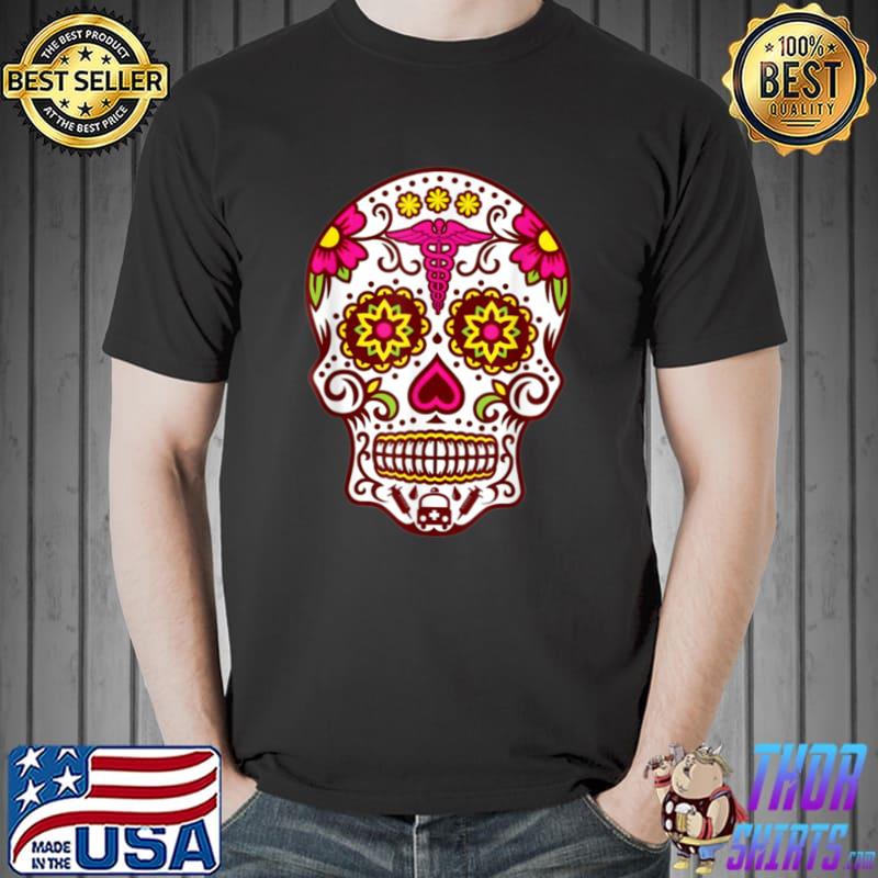 Flower Sugar Skull Souls Day Muertos Day Of Dead Halloween T Shirt Unisex