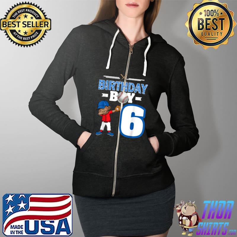 Funny dabbing Boy 6 Year Old Baseball Player 6th Bday Party T-Shirt Full Zip Hooded