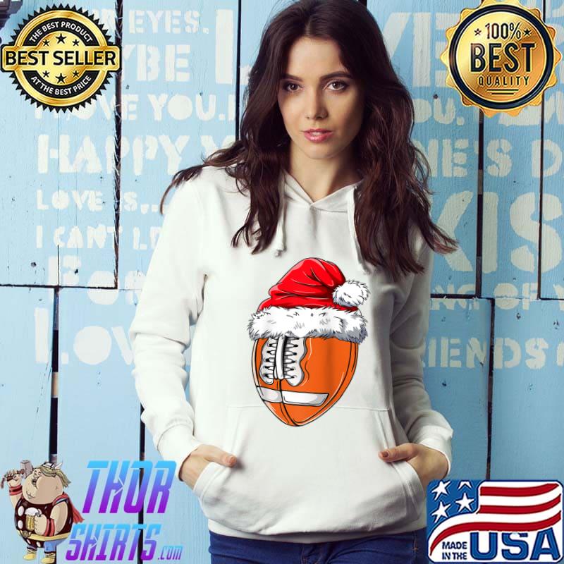 Funny Football Christmas Santa Hat Football Player Game Day T-shirt