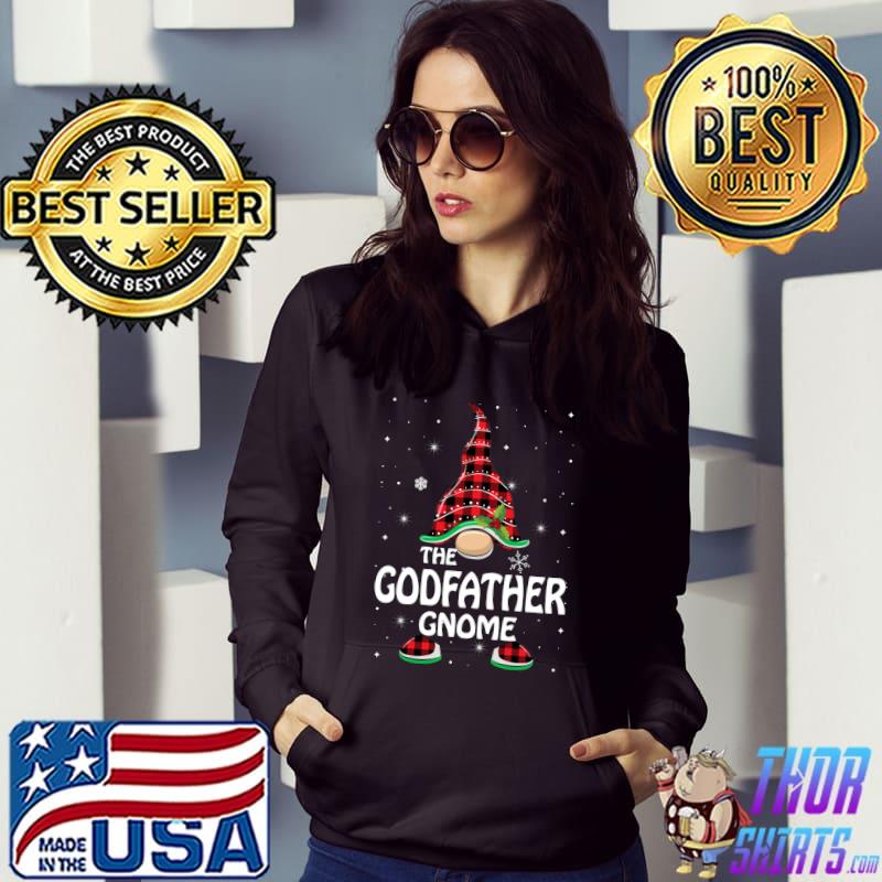 Funny godfather Gnome Buffalo Plaid Matching Family Christmas T-shirt