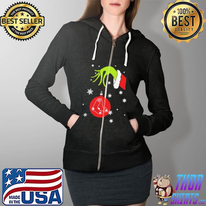 Grinch Hand holding Ornament Boston Red Sox Snowflake Christmas Sweater,  hoodie, sweater, long sleeve and tank top