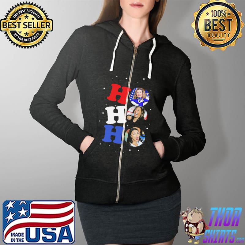 Funny Ho Ho Ho Nancy Pelosi Harris and Alexandria Christmas Full Zip Hooded