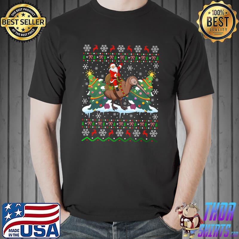 Funny Kiwi Bird Lover Ugly Santa Riding Kiwi Christmas Premium T-Shirt Unisex
