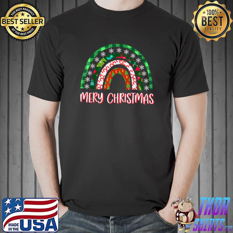 Funny merry Christmas Rainbow Tree Buffalo Plaid Xmas 2021 T-Shirt Unisex