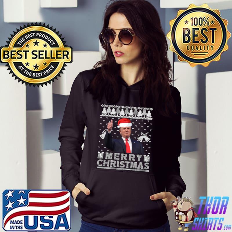 Funny Merry Christmas Trump Wear Santa Hat Ugly Christmas Sweater T-shirt
