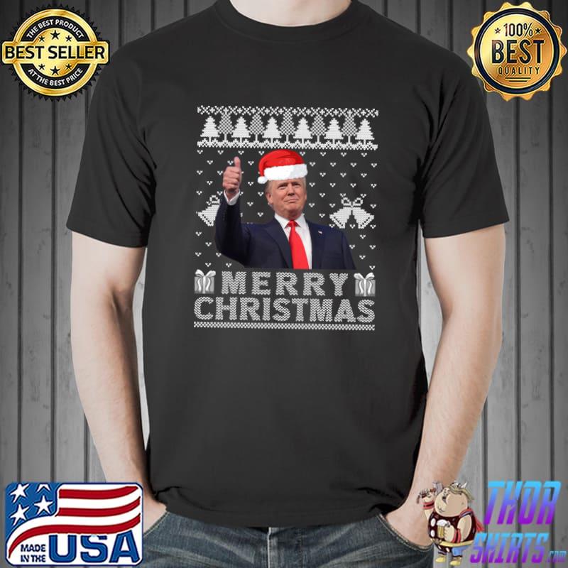 Funny Merry Christmas Trump Wear Santa Hat Ugly Christmas Sweater T- Unisex