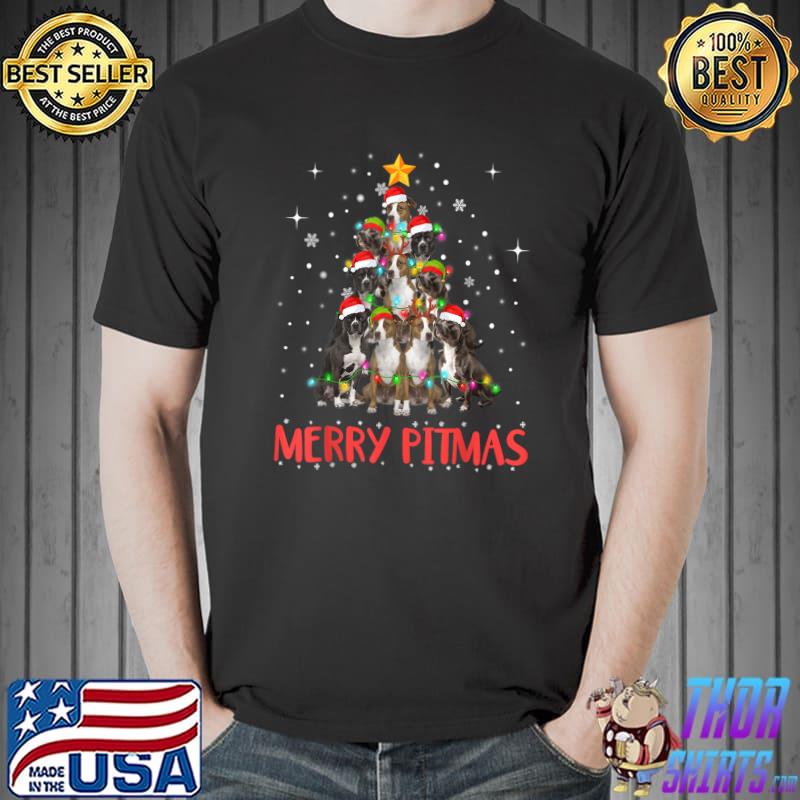 Funny merry Pitmas Pitbull Dog Ugly Christmas Tree Dogs T-Shirt Unisex