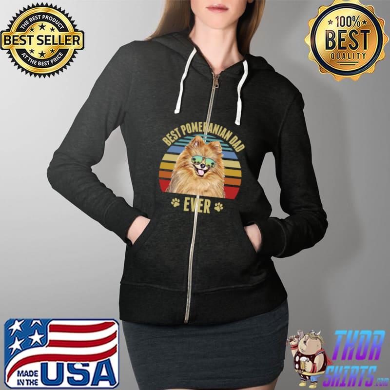 Funny pomeranian Best Dog Dad Ever Retro Sunset Beach Vibe T-s Full Zip Hooded