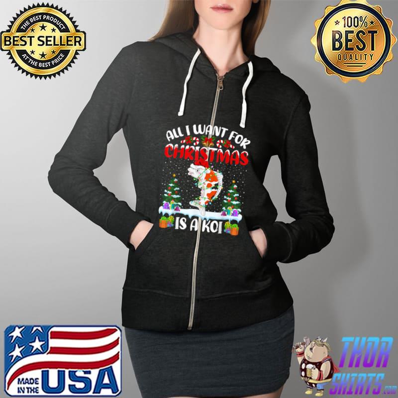 Funny Santa Hat All I Want For Christmas Is A Koi Fish T Shirt Full Zip Hooded
