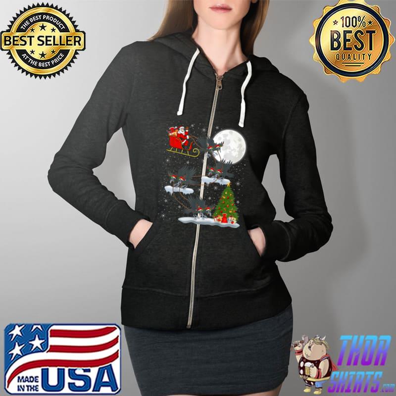 Funny Xmas Lighting Tree Santa Riding Rook Bird Christmas T Shirt Full Zip Hooded