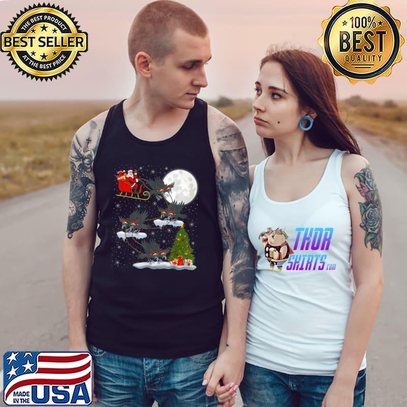 Funny Xmas Lighting Tree Santa Riding Rook Bird Christmas T Shirt Tank Top